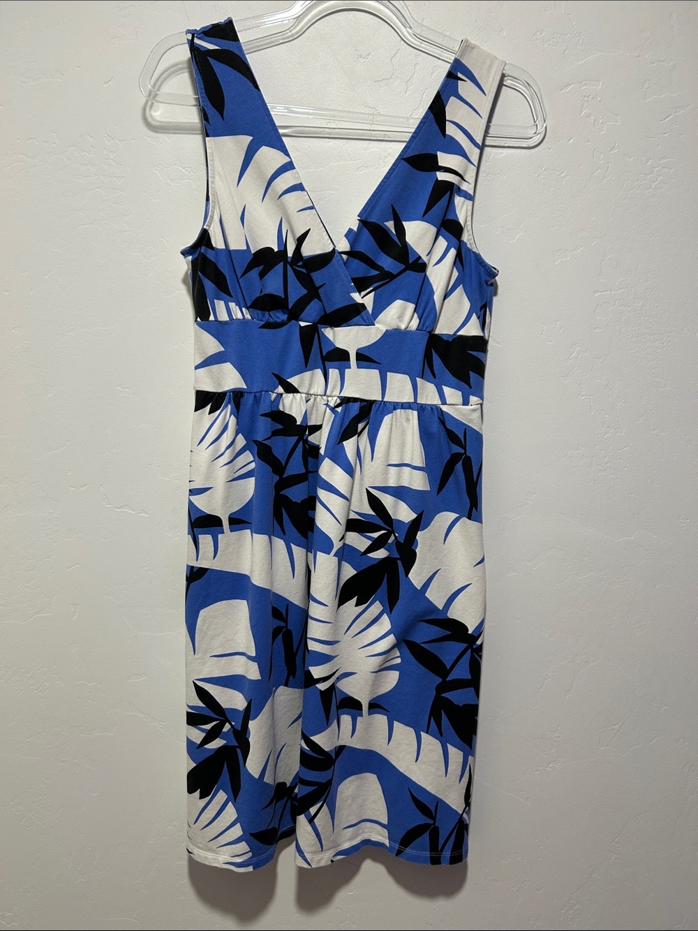 Tommy Bahama Blue Tropical Palm Print Sleeveless Pima Cotton Resort Dress Small